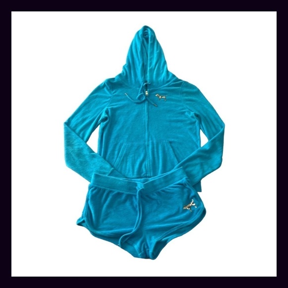 Vintage PINK Turquoise Terry Gold Bling Sequin Matching Set Size Small - Picture 9 of 12